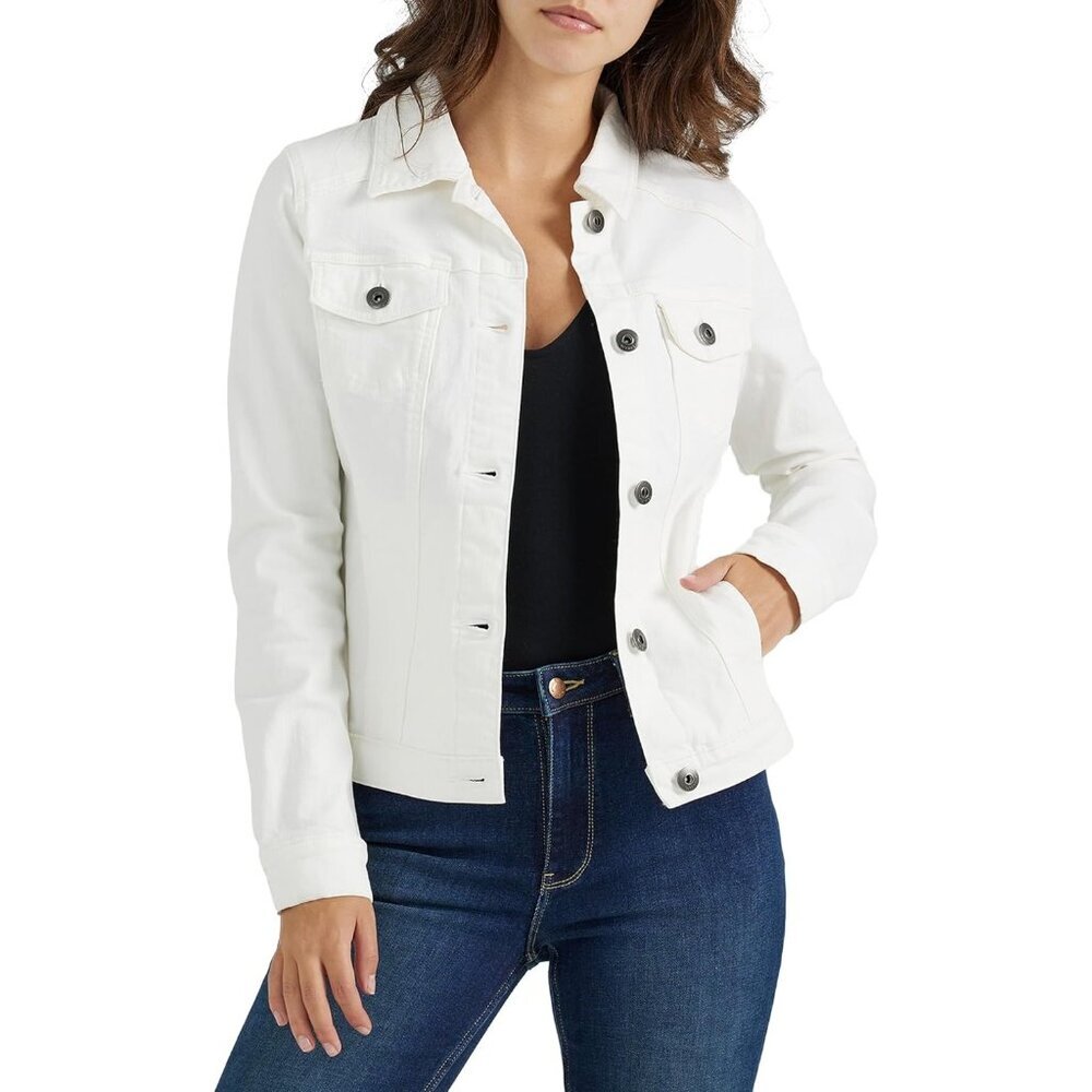 Women's Stylish Off-White Flap Welt Front Pockets Denim Vest Jacket Coat